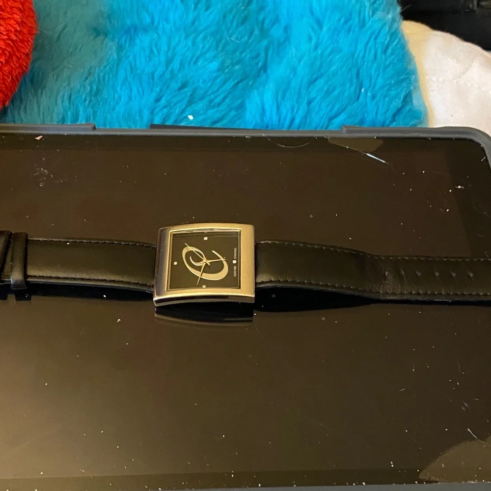 Black Leather Watch with Initial C